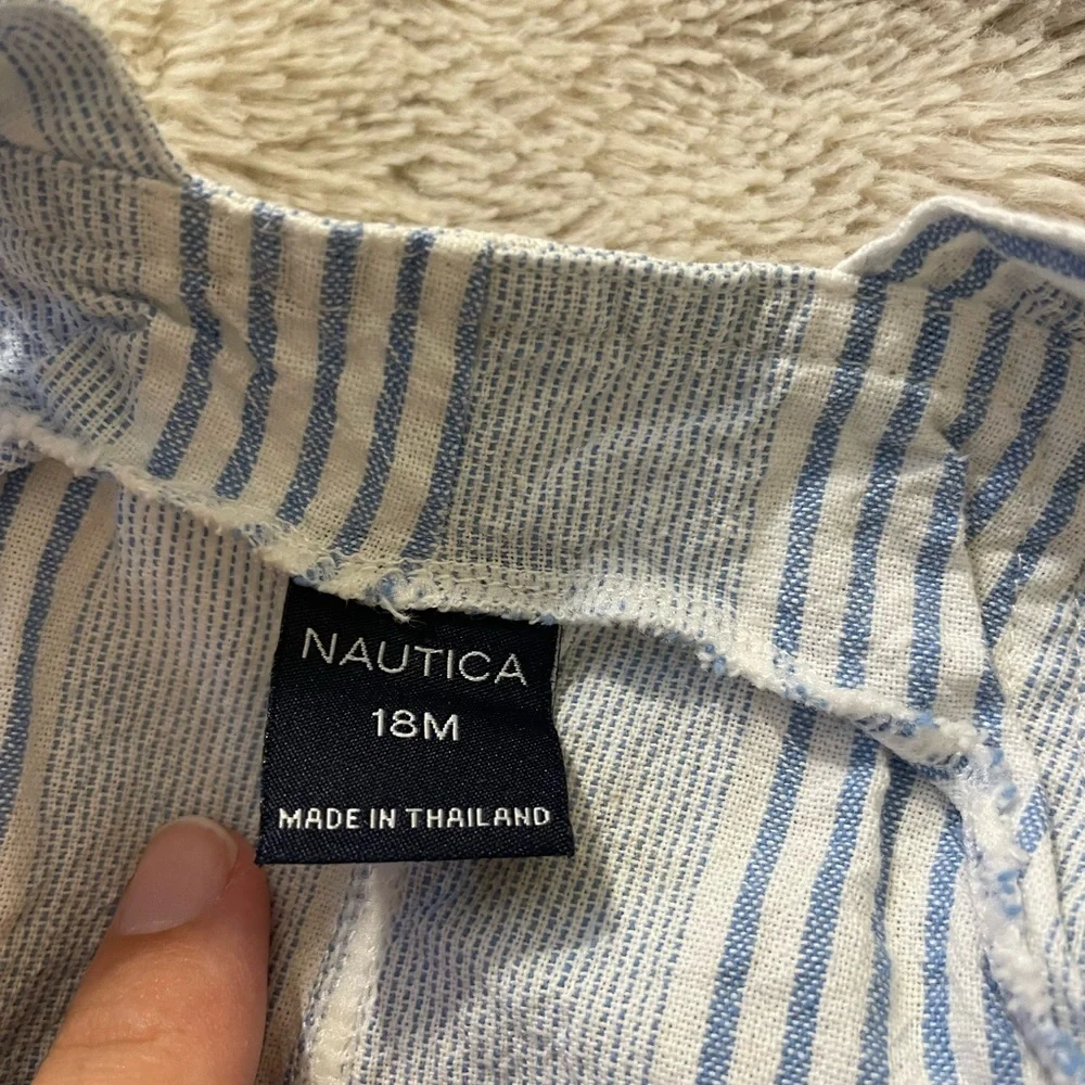 EUC Nautica Blue and White Striped Overalls